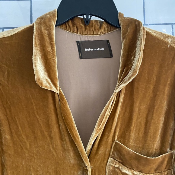 Gold Reformation Silk Velvet Jumpsuit - Picture 2 of 5